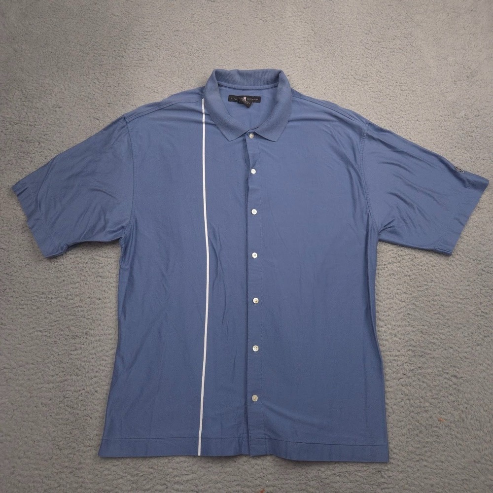 Nike Tiger Woods Collection Button Polo Shirt Mens XL Blue Cotton Golf Casual
